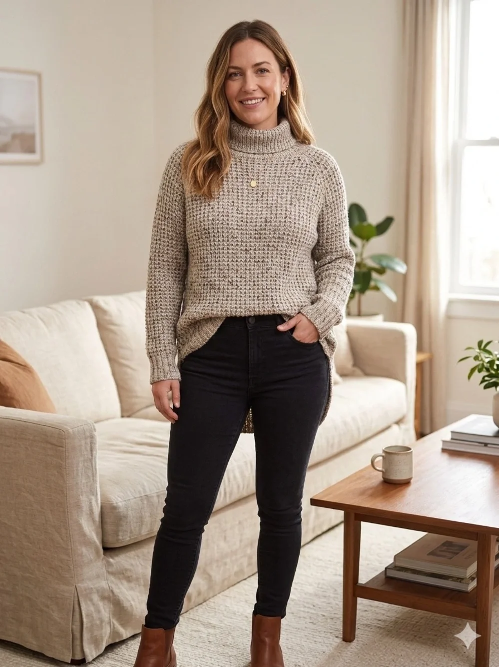 Free People Speckled Cream Knit Turtleneck Sweater
